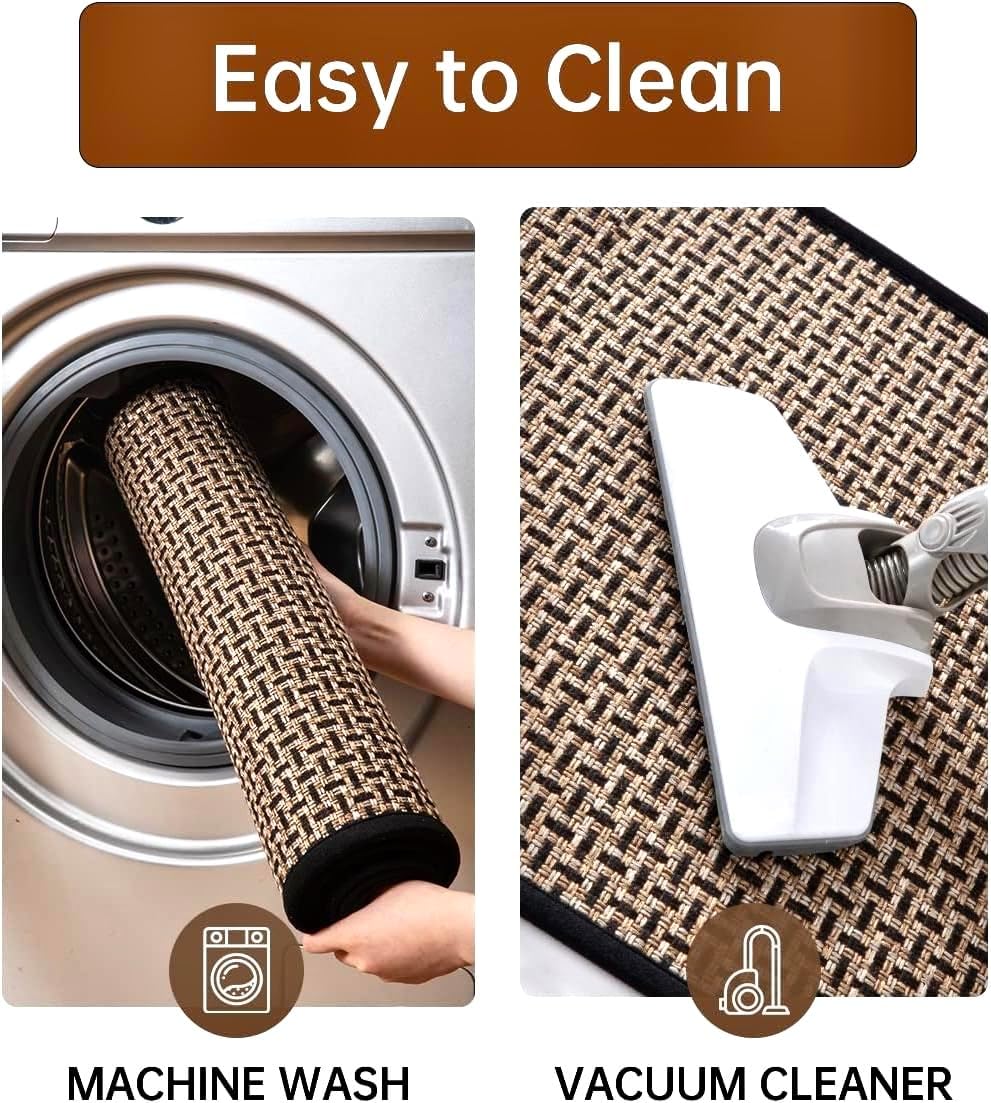 Kitchen Rugs and Mats Non Skid Washable Set of 2 PCS, Absorbent Runner Rugs for Kitchen, Front of Sink, Kitchen Mats for Floor, 17.3"x 47"+17.3"x 29" (Black)