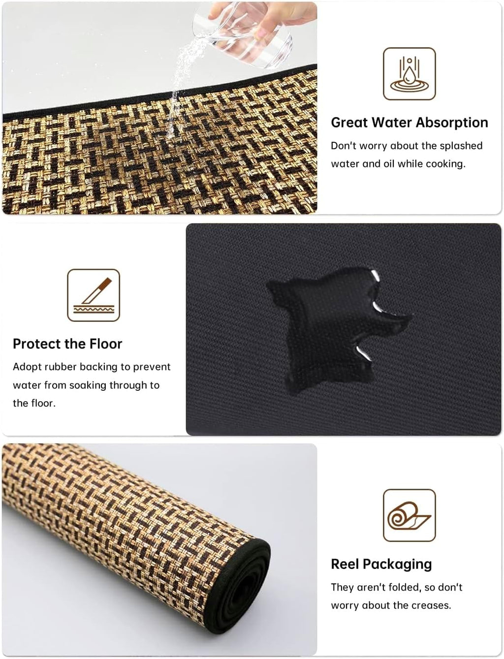 Kitchen Rugs and Mats Non Skid Washable Set of 2 PCS, Absorbent Runner Rugs for Kitchen, Front of Sink, Kitchen Mats for Floor, 17.3"x 47"+17.3"x 29" (Black)