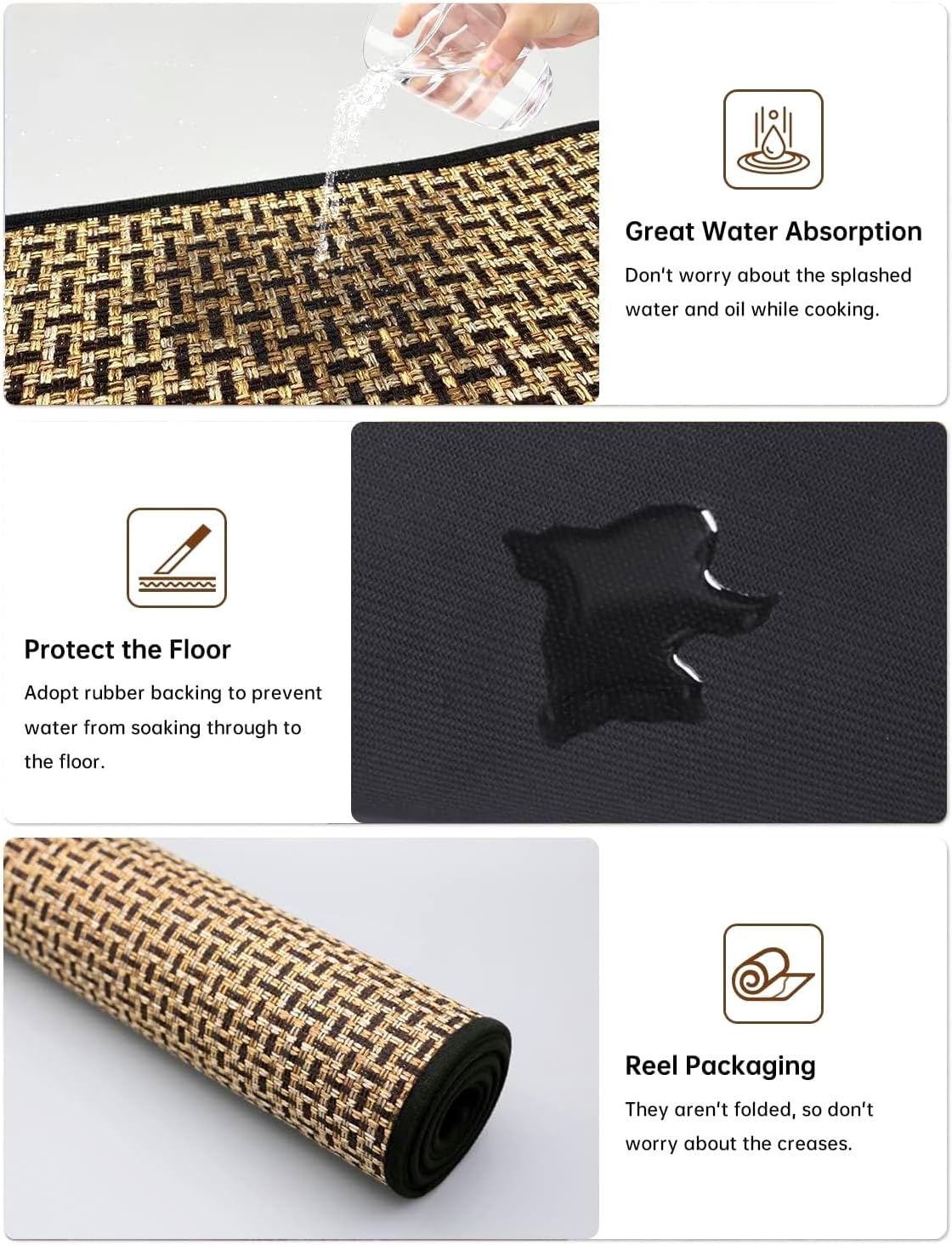 Kitchen Rugs and Mats Non Skid Washable Set of 2 PCS, Absorbent Runner Rugs for Kitchen, Front of Sink, Kitchen Mats for Floor, 17.3"x 47"+17.3"x 29" (Black)
