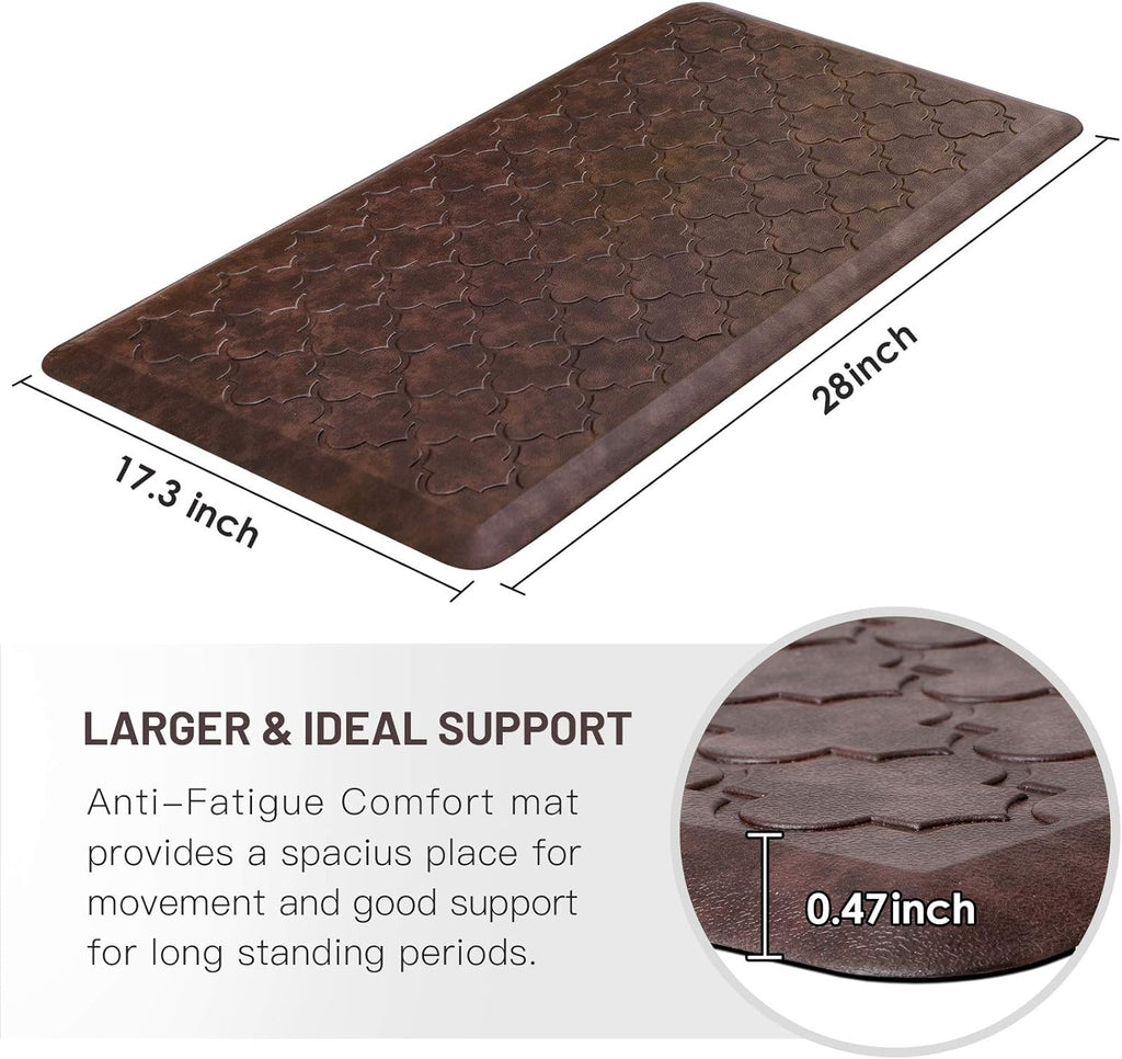 Kitchen Mat Cushioned Anti-Fatigue Floor Mat, 17.3" x 28", Thick Non-Slip Waterproof Kitchen Rug and Mat, Heavy Duty Foam Stand Mat for Kitchen, Floor, Home, Desk, Sink, Brown