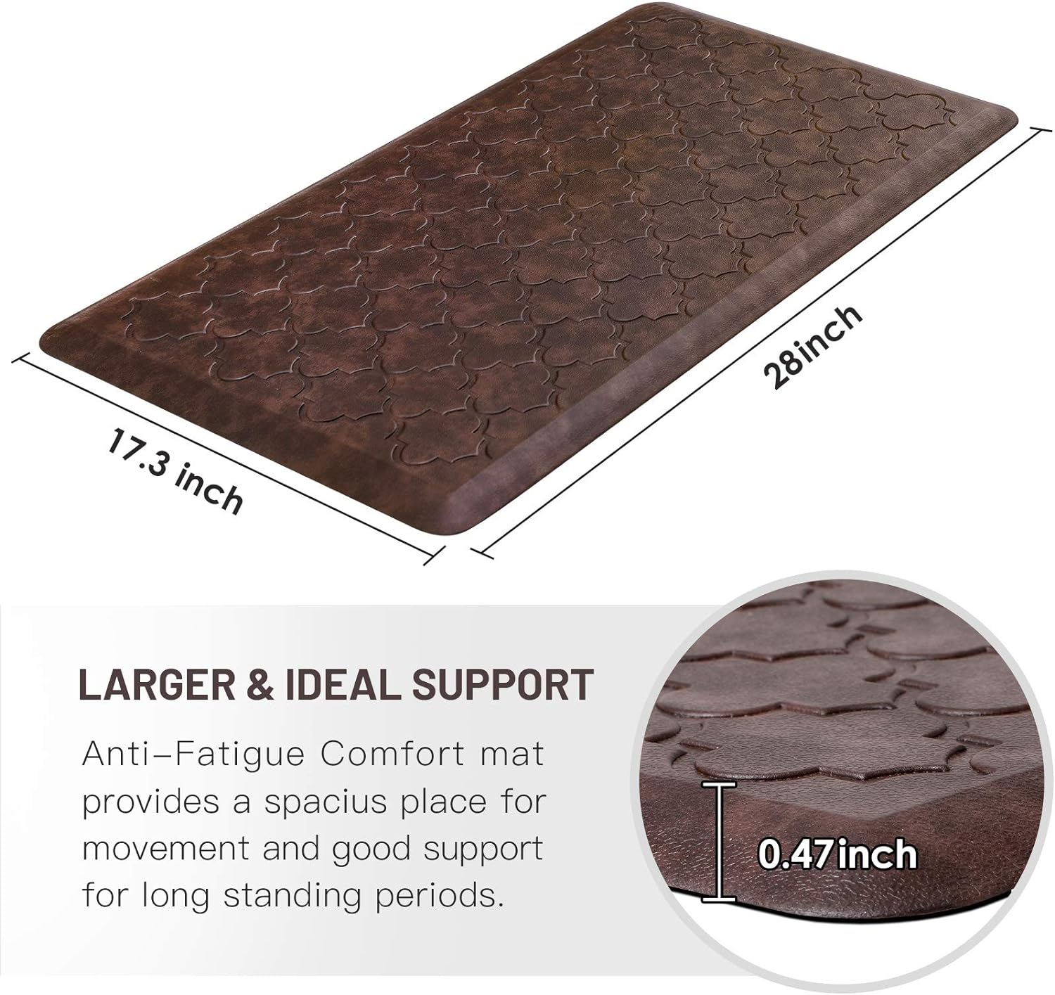 Kitchen Mat Cushioned Anti-Fatigue Floor Mat, 17.3" x 28", Thick Non-Slip Waterproof Kitchen Rug and Mat, Heavy Duty Foam Stand Mat for Kitchen, Floor, Home, Desk, Sink, Brown