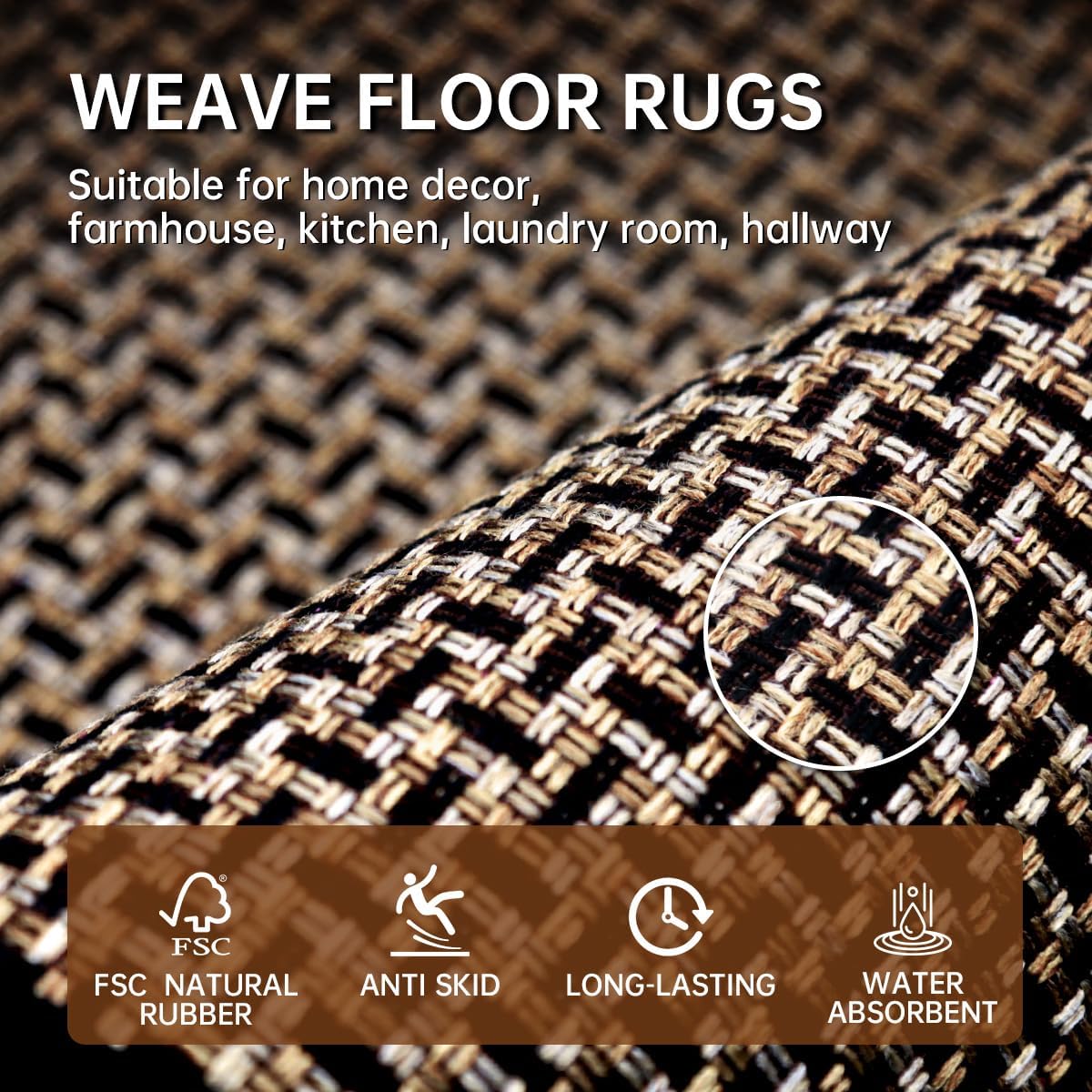 Kitchen Rugs and Mats Non Skid Washable Set of 2 PCS, Absorbent Runner Rugs for Kitchen, Front of Sink, Kitchen Mats for Floor, 17.3"x 47"+17.3"x 29" (Black)