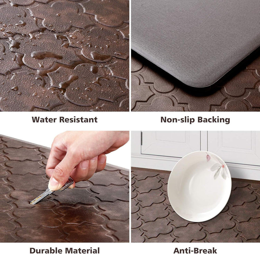 Kitchen Mat Cushioned Anti-Fatigue Floor Mat, 17.3" x 28", Thick Non-Slip Waterproof Kitchen Rug and Mat, Heavy Duty Foam Stand Mat for Kitchen, Floor, Home, Desk, Sink, Brown